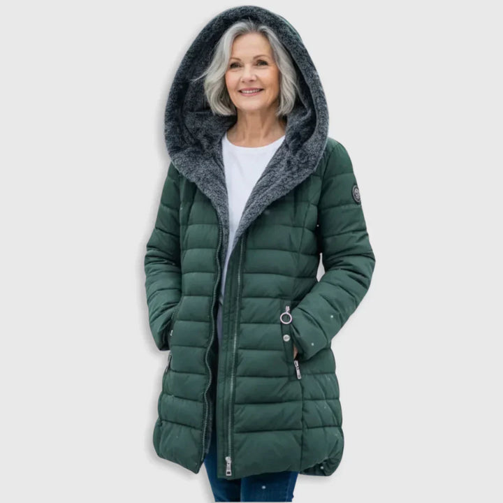 Women's Quilted Puffer Jacket with Removable Sherpa Hood