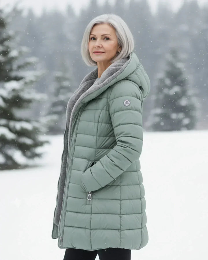 Women's Quilted Puffer Jacket with Removable Sherpa Hood