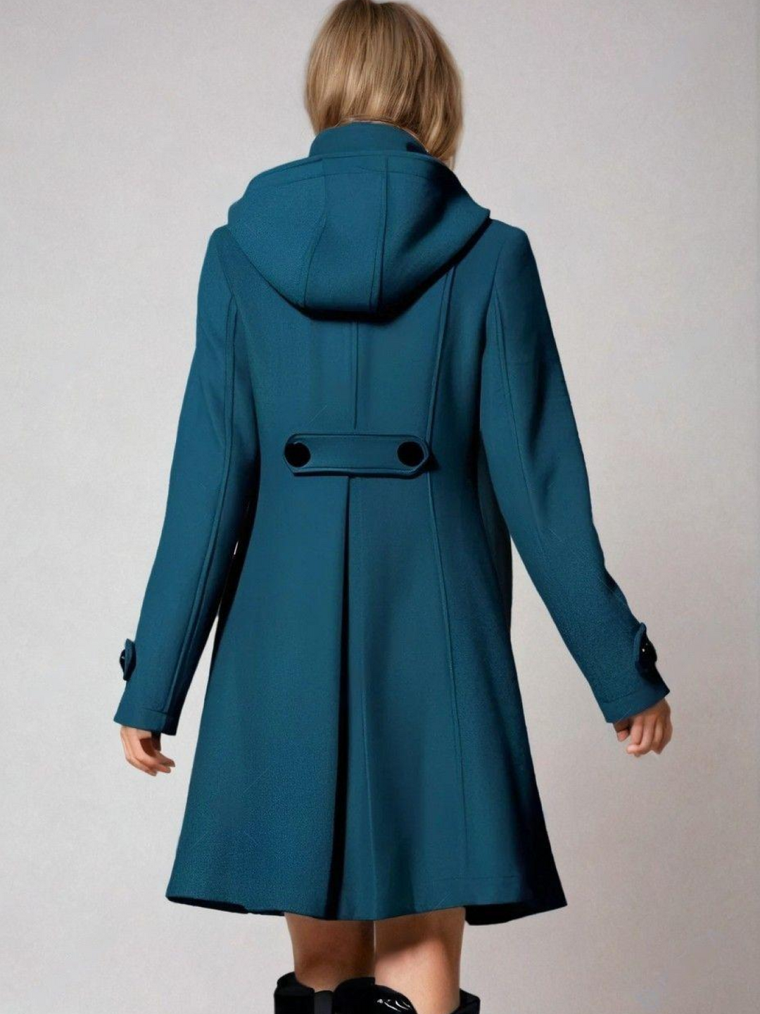 Women's Funnel Neck Coat with Double-Breasted Buttons
