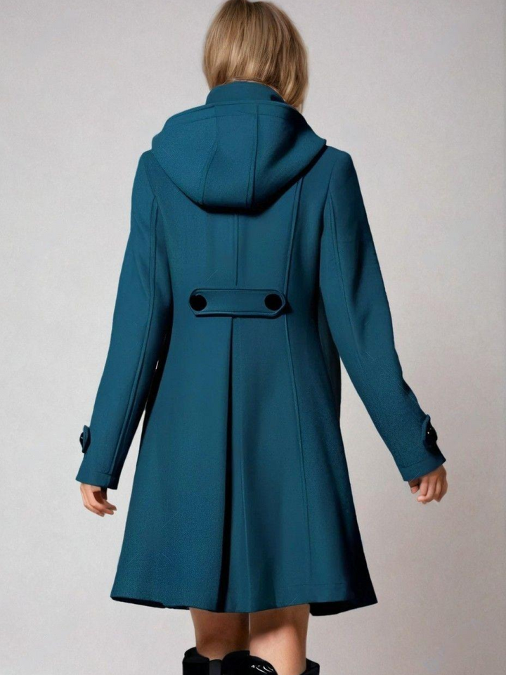 Women's Funnel Neck Coat with Double-Breasted Buttons