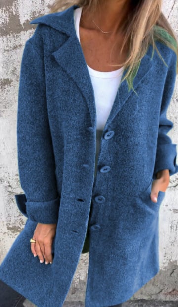 Women's Lapel Collar Longline Jacket with Button Closure