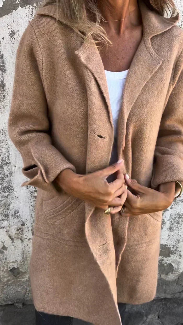 Women's Lapel Collar Longline Jacket with Button Closure
