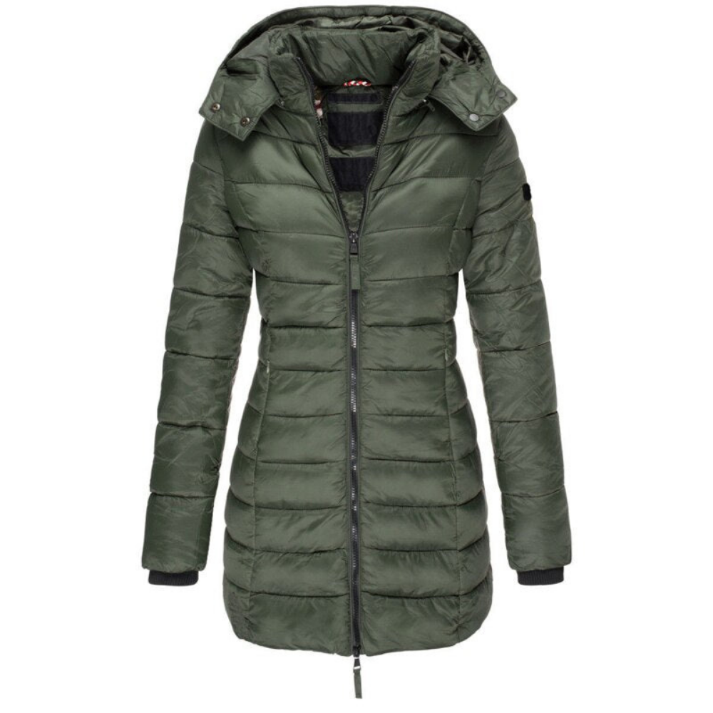 Women's Quilted Hooded Puffer Jacket with Zip Closure