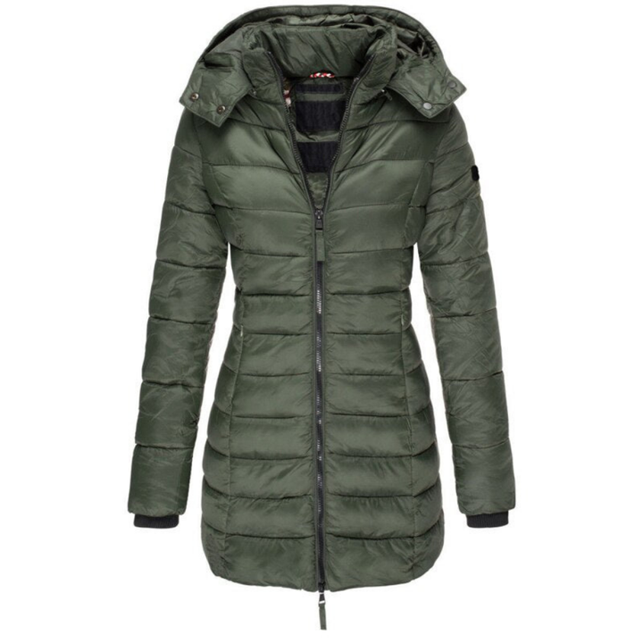 Women's Quilted Hooded Puffer Jacket with Zip Closure
