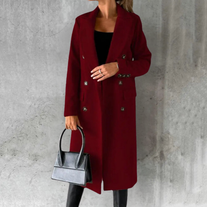 Women's Wool Double-Breasted Coat with Notched Lapel