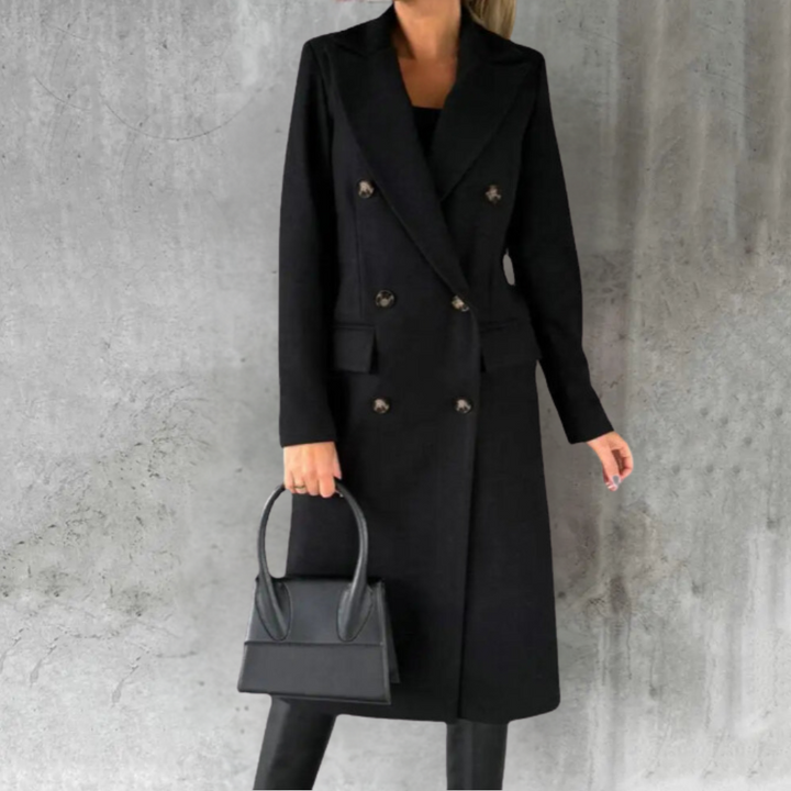 Women's Wool Double-Breasted Coat with Notched Lapel