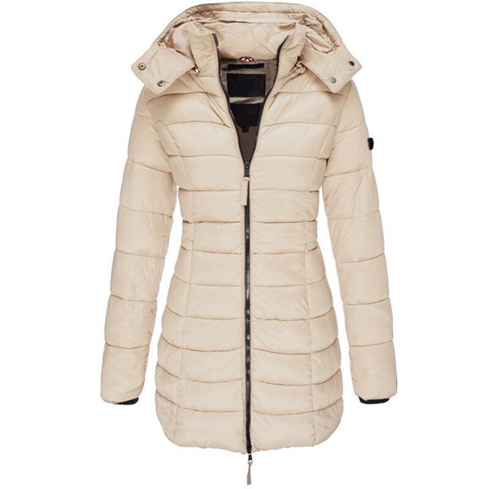 Women's Quilted Hooded Puffer Jacket with Zip Closure