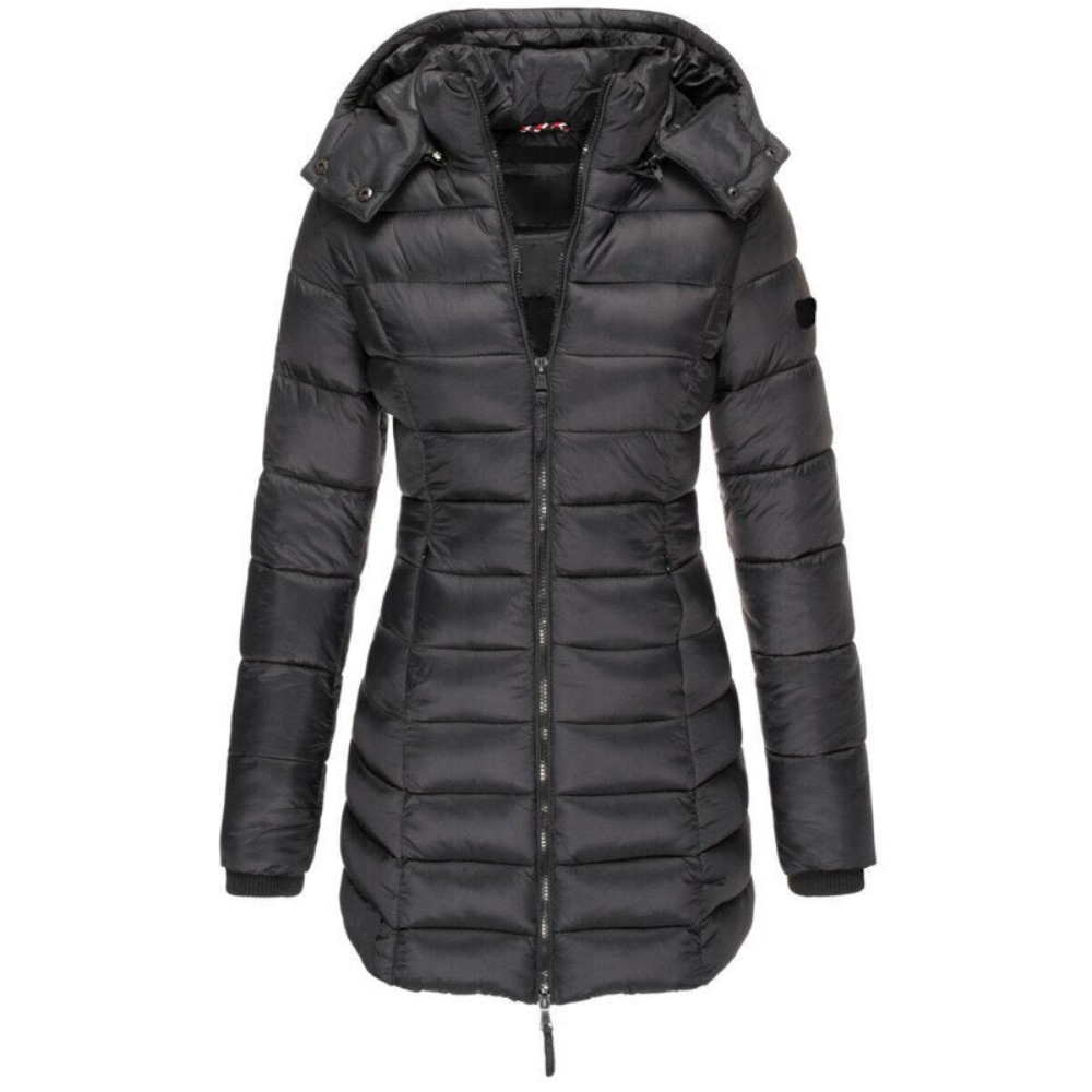 Women's Quilted Hooded Puffer Jacket with Zip Closure