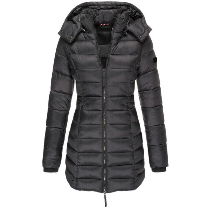 Women's Quilted Hooded Puffer Jacket with Zip Closure
