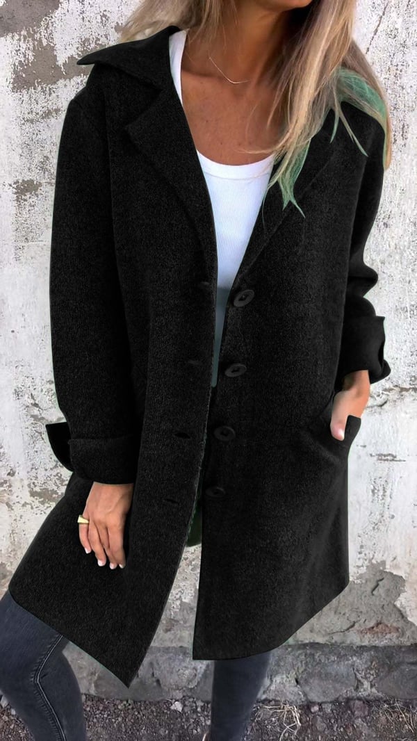 Women's Lapel Collar Longline Jacket with Button Closure