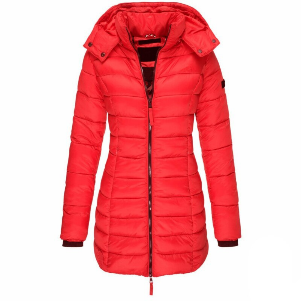 Women's Quilted Hooded Puffer Jacket with Zip Closure