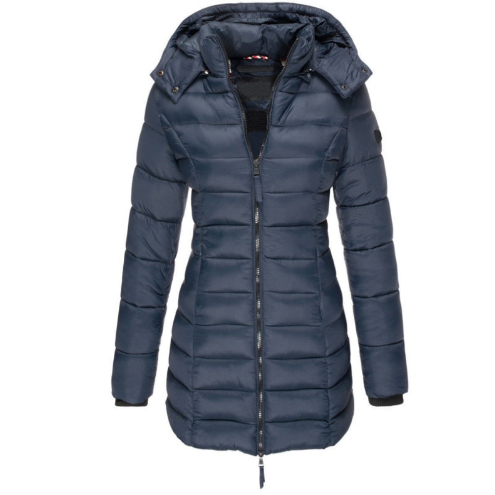 Women's Quilted Hooded Puffer Jacket with Zip Closure