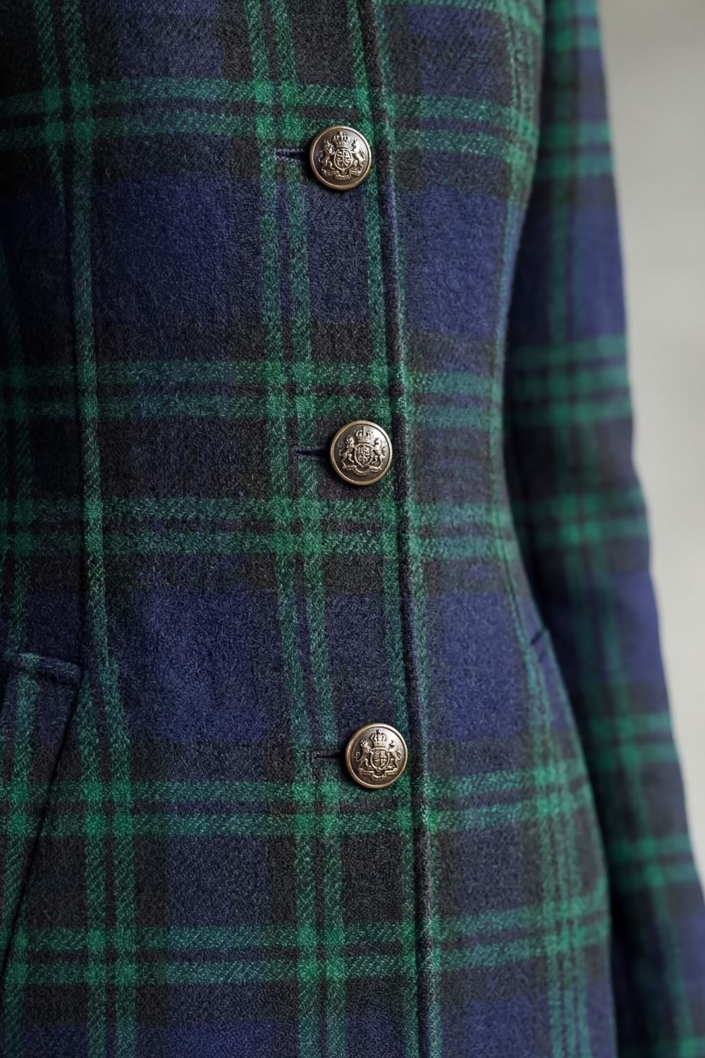 Women's Wool Blend Tartan Coat with Stand Collar