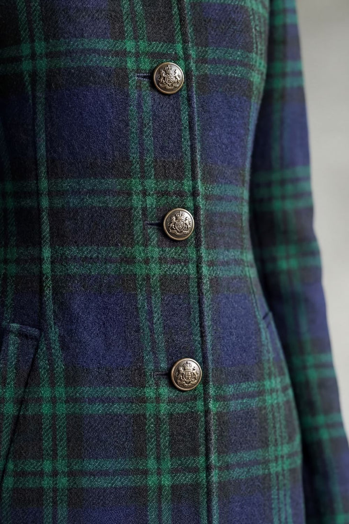 Women's Wool Blend Tartan Coat with Stand Collar