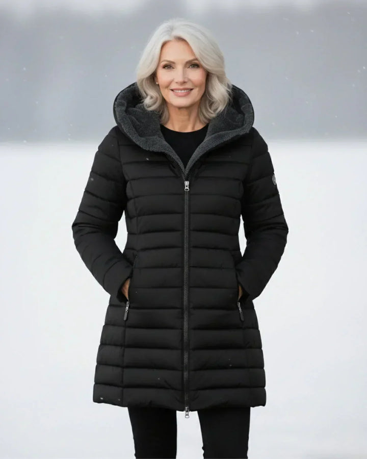 Women's Quilted Puffer Jacket with Removable Sherpa Hood
