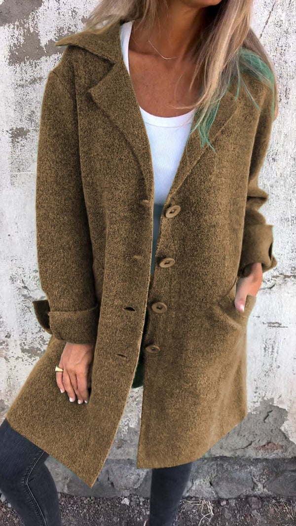 Women's Lapel Collar Longline Jacket with Button Closure