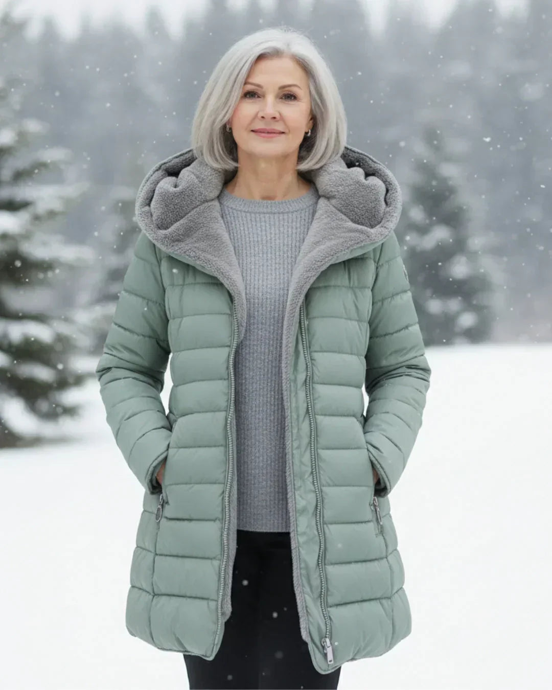 Women's Quilted Puffer Jacket with Removable Sherpa Hood
