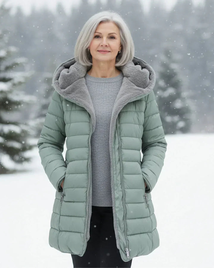 Women's Quilted Puffer Jacket with Removable Sherpa Hood