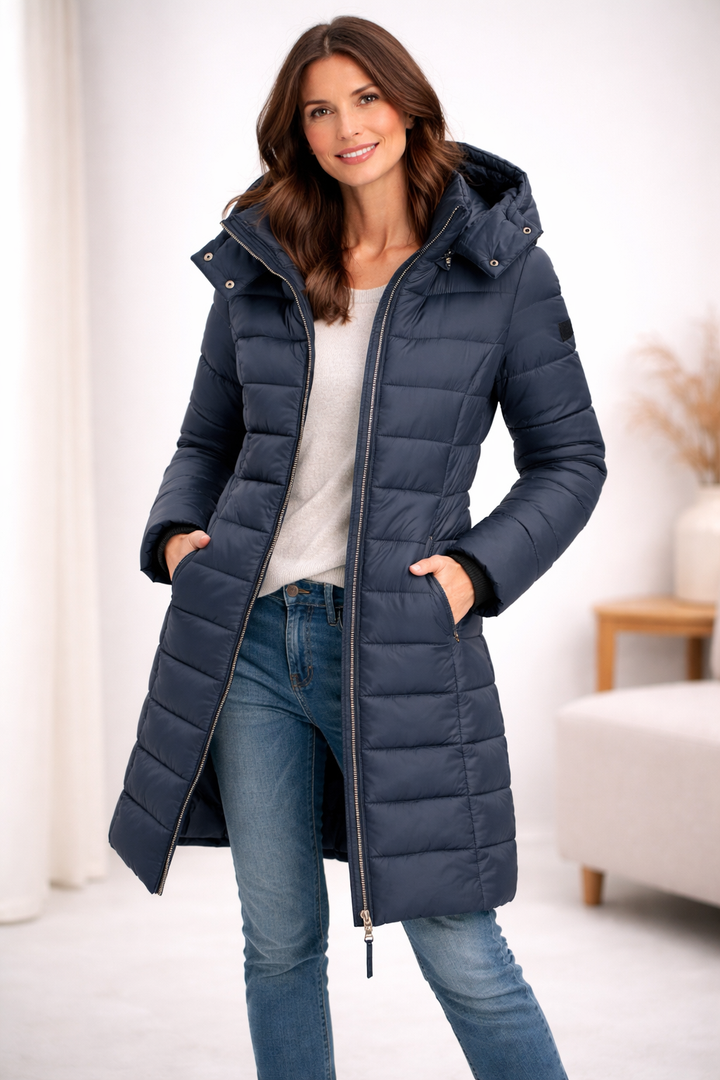 Women's Quilted Hooded Puffer Jacket with Zip Closure