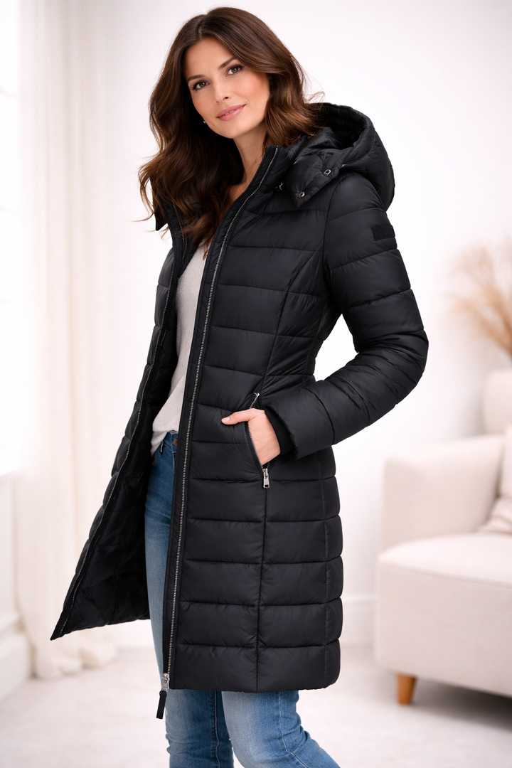 Women's Quilted Hooded Puffer Jacket with Zip Closure