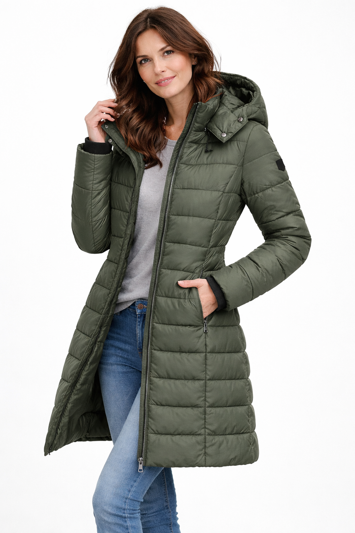 Women's Quilted Hooded Puffer Jacket with Zip Closure