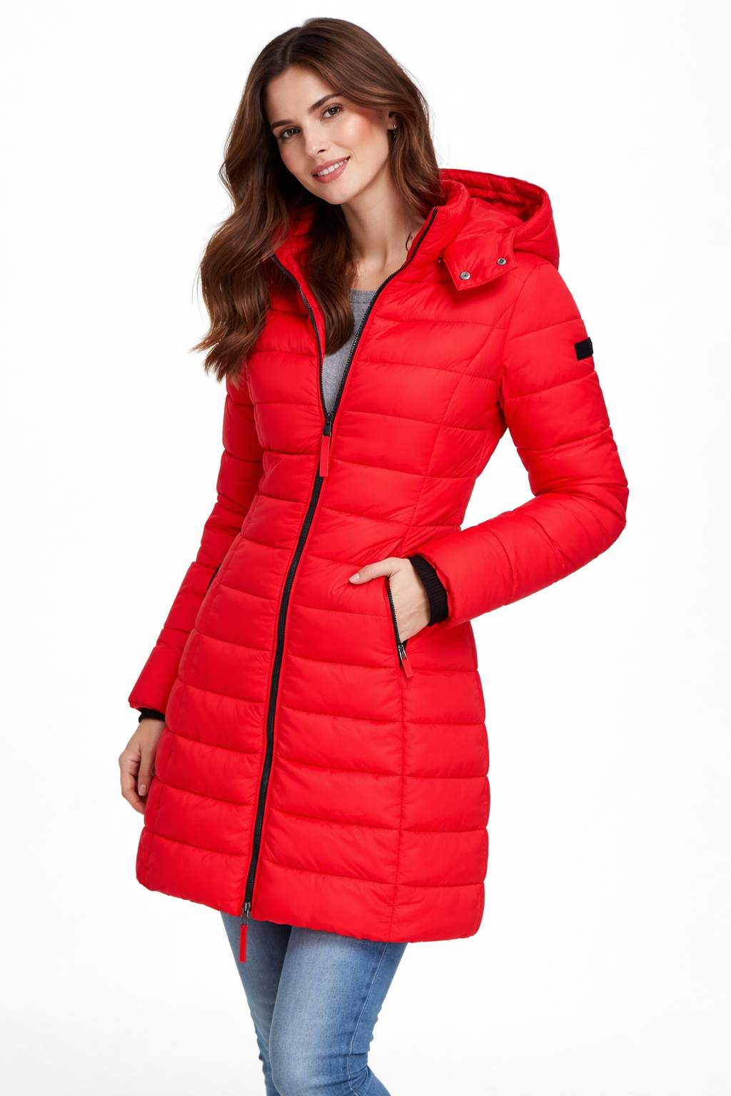 Women's Quilted Hooded Puffer Jacket with Zip Closure