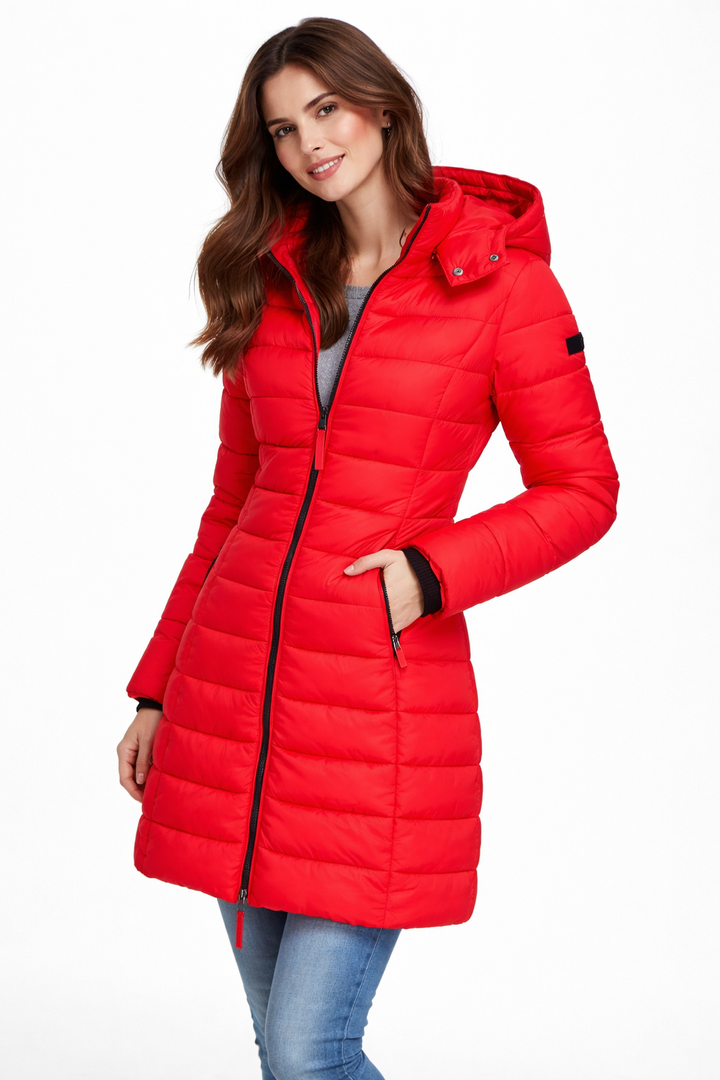 Women's Quilted Hooded Puffer Jacket with Zip Closure