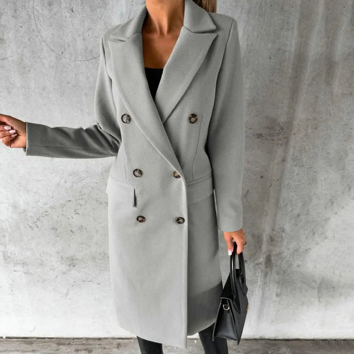 Women's Wool Double-Breasted Coat with Notched Lapel