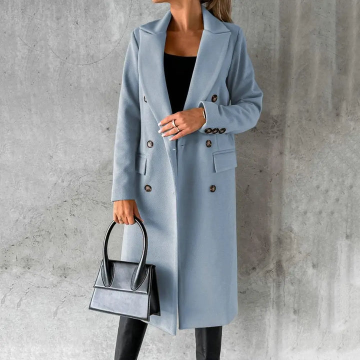 Women's Wool Double-Breasted Coat with Notched Lapel