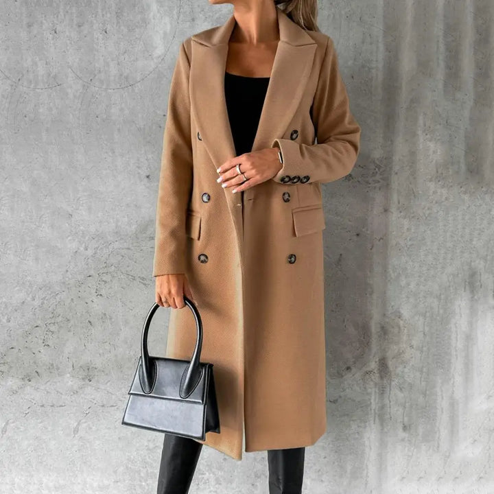 Women's Wool Double-Breasted Coat with Notched Lapel