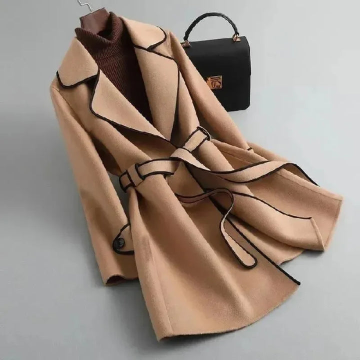 Women's Woollen Coat with Contrasting Piping