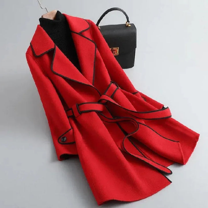 Women's Woollen Coat with Contrasting Piping