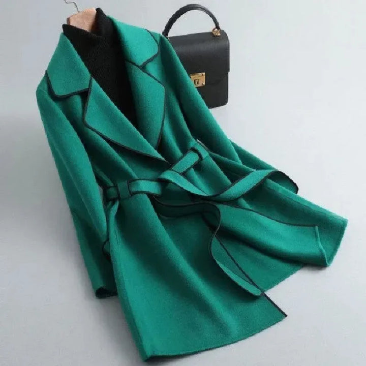 Women's Woollen Coat with Contrasting Piping