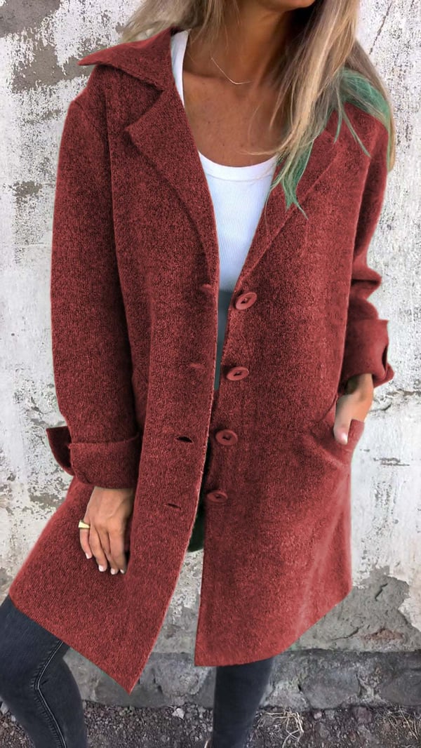 Women's Lapel Collar Longline Jacket with Button Closure