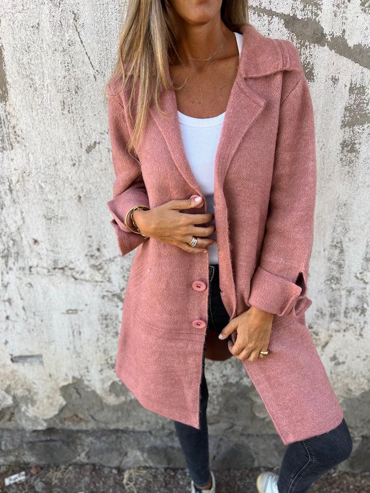 Women's Lapel Collar Longline Jacket with Button Closure